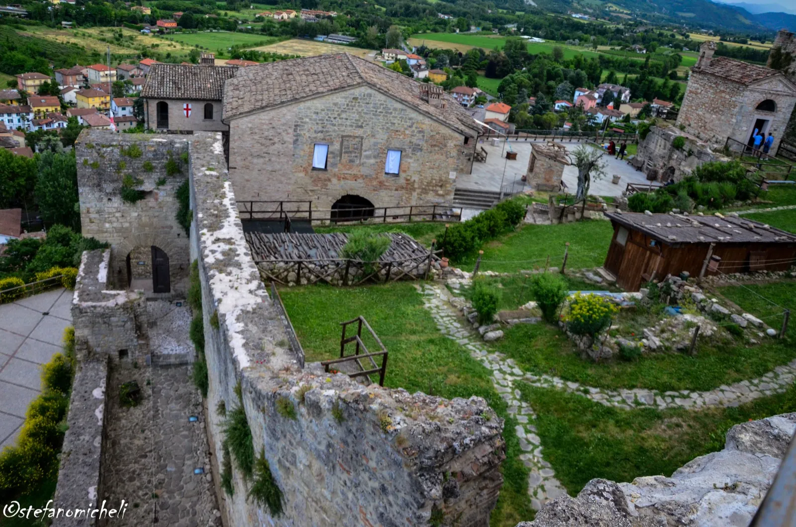 The medieval fortress of Castrocaro Terme seen from below, with its stone walls